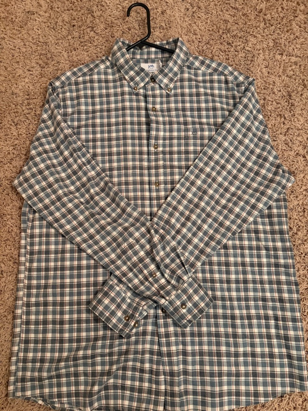 Southern Tide Men's Teal & White Plaid Button-Down Shirt
